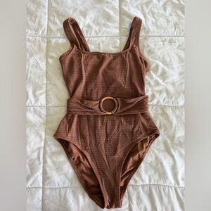 Old Navy Taupe Textured One-Piece Swimsuit